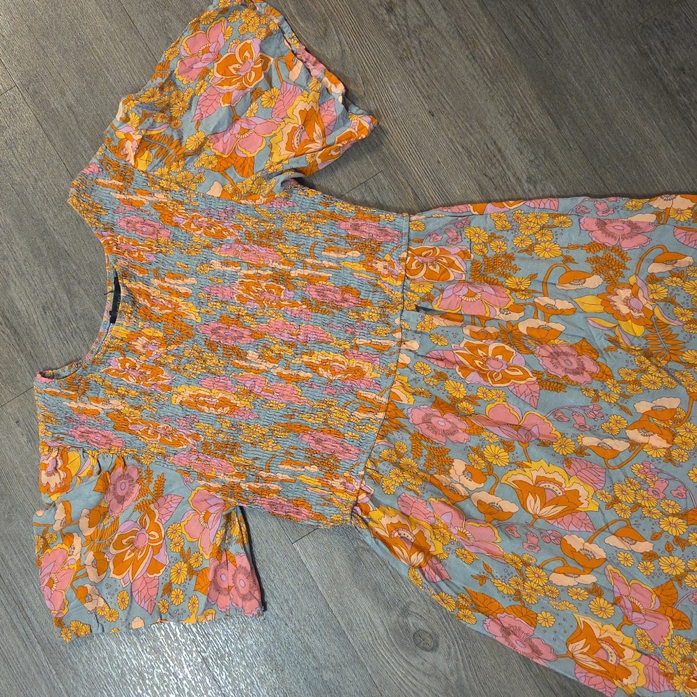 Boho Floral Smocked / Tiered Maxi Dress - Picture 11 of 13